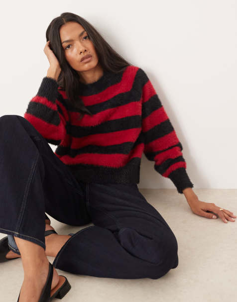 Glamorous - Maglione oversize ampio rosso e nero a righe - view 1