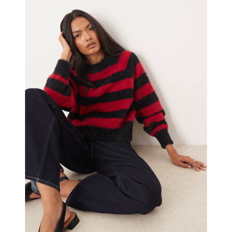 Maglione Oversize Strappato Harajuku – Uomo E Donna – Nero E Rosso A Righe – Hip Hop | Acrilico E Cotone - 5