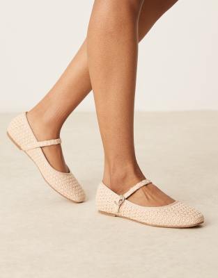 Glamorous - Mary-Jane-Ballerinas aus Bast-Neutral