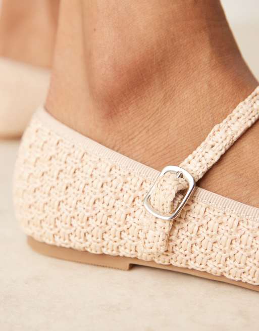 Glamorous mary jane ballet flats in raffia