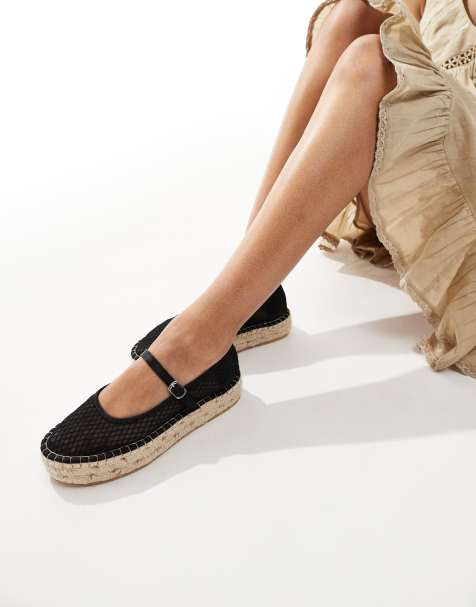 Glamorous mary jane espadrilles in black mesh - view 1