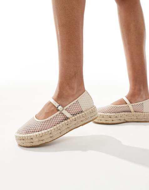 Glamorous mary jane espadrilles in cream mesh - view 1