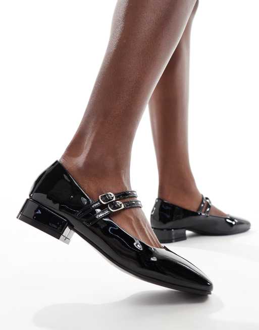 Glamorous - Mary Jane schoenen met dubbele bandjes in hoogglanzend zwart