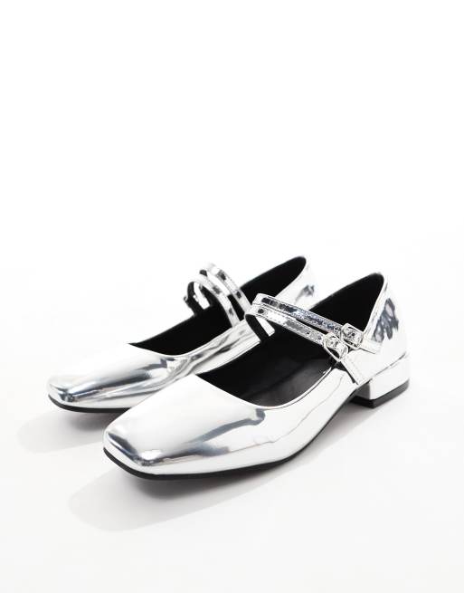 Glamorous - Mary Jane schoenen met dubbele bandjes in zilver, 2 van 4