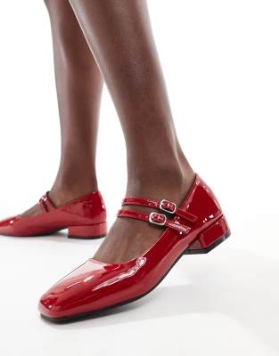 Glamorous - Mary-Jane-Schuhe in roter Lackoptik mit zwei Riemchen