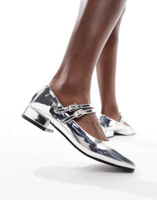 Glamorous - Mary-Jane-Schuhe in Silber mit Doppelriemen