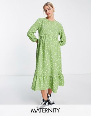 Glamorous Maternity long sleeve maxi smock dress in green white floral