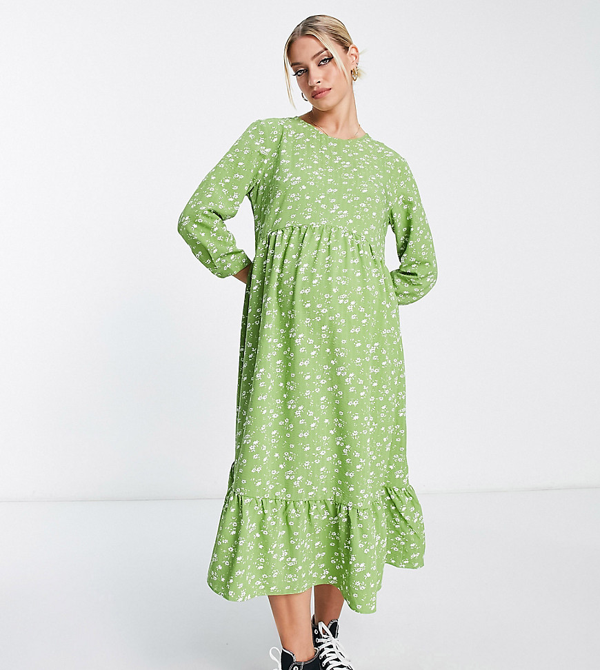 Glamorous Maternity long sleeve maxi smock dress in green white floral-Multi