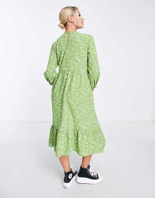 Glamorous Maternity long sleeve maxi smock dress in green white floral, 2 of 4