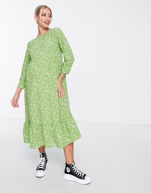 Glamorous Maternity long sleeve maxi smock dress in green white floral, 3 of 4