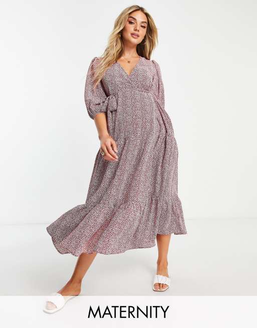 Glamorous Maternity - Robe portefeuille longue à imprimé léopard - Rouge