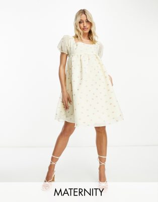 Glamorous Bloom Glamorous Maternity square neck mini smock dress in yellow ditsy organza-Multi