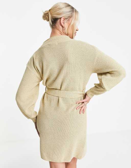 Glamorous Maternity tie waist chunky sweater dress in oatmeal knit | ASOS