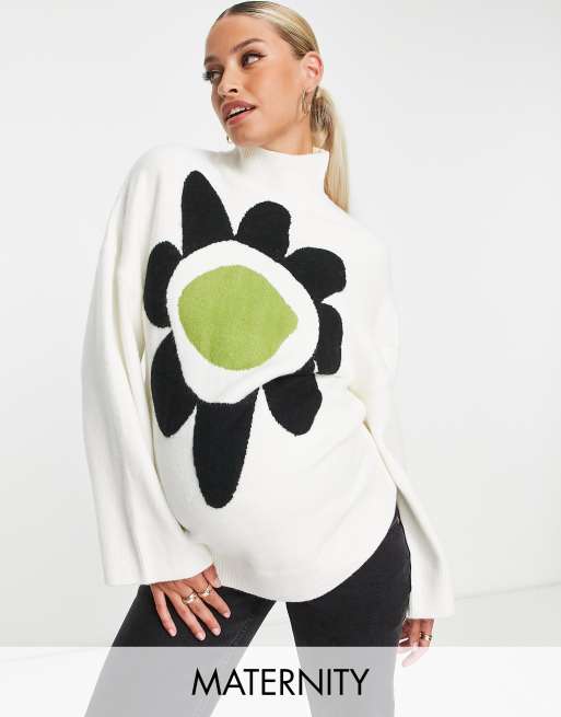 Glamorous – Maternity – Tröja i oversize med hög krage och stort blommönster i retro stil