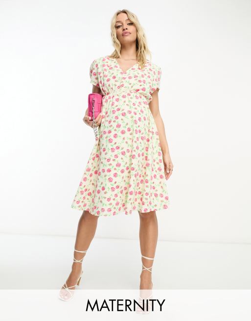 Glamorous Maternity v neck tie waist dress in rose bud floral