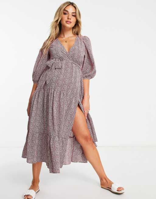 Maternity Printed Wrap Maxi Dress