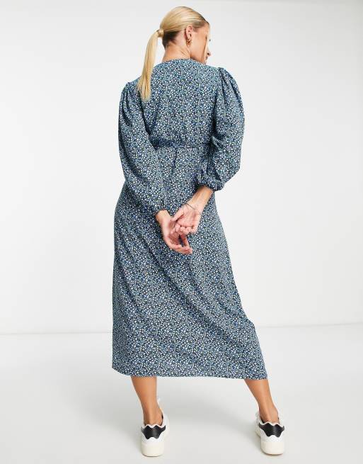 Glamorous Maternity wrap midi dress in blue ditsy floral, 2 of 4