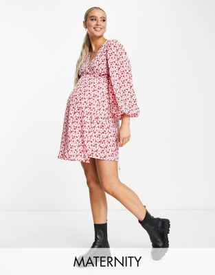 Glamorous Maternity wrap mini tea dress in pink ditsy - ASOS Price Checker