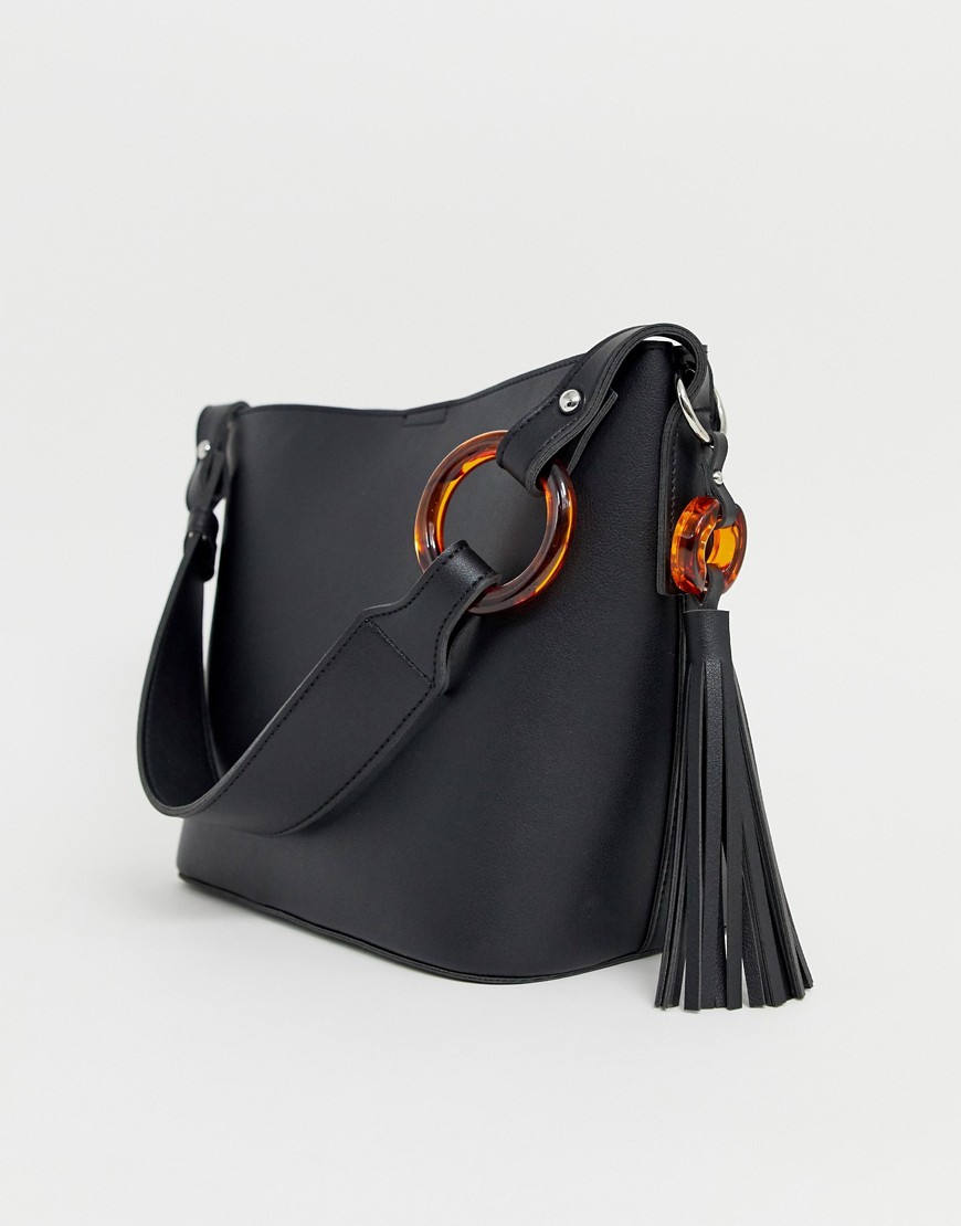 Glamorous - Maxi borsa con anello in resina-Nero
