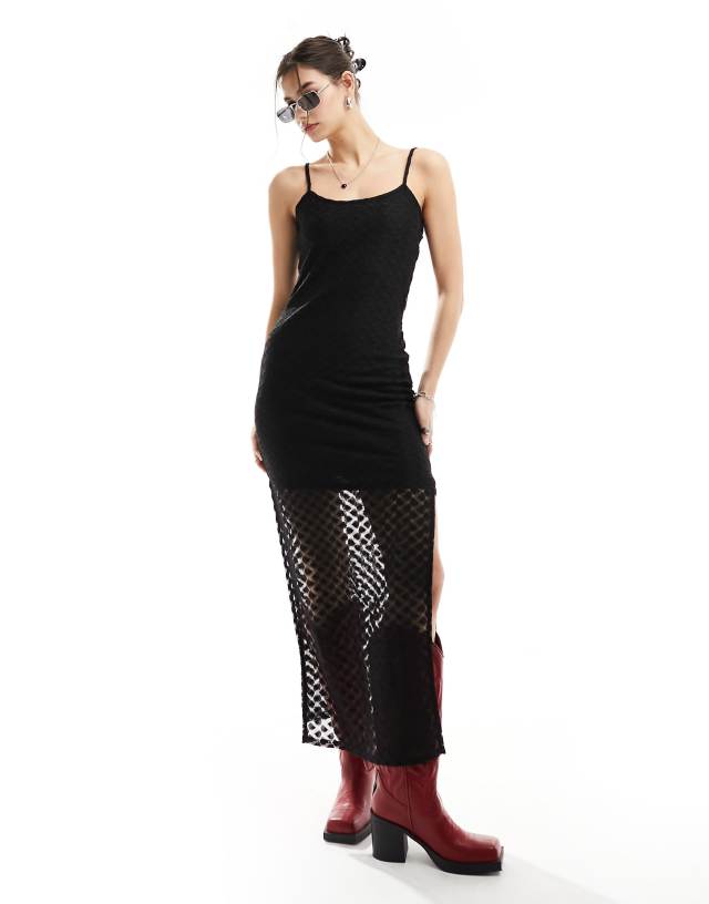 Glamorous - maxi cami dress in black crochet knit