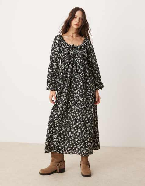 Glamorous - Maxi-jurk met volumemouwen, bloemenprint en striksluiting - view 1
