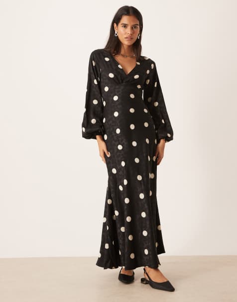 Glamorous - Maxi-jurk van jacquard met V-hals en stippen in zwart - view 1