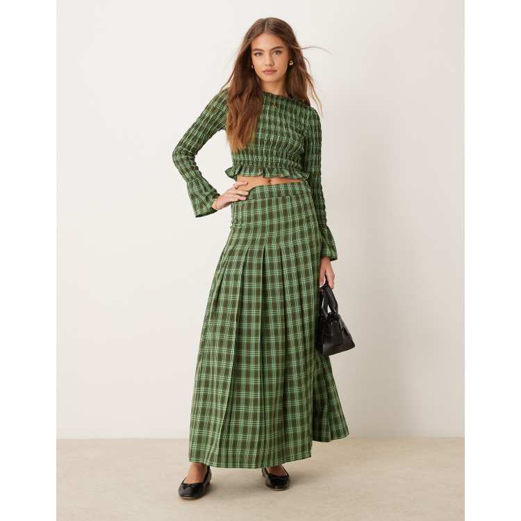 Glamorous maxi kilt skirt in brown and green check co ord ASOS