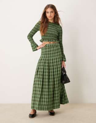 Glamorous maxi kilt skirt in brown and green check part of a