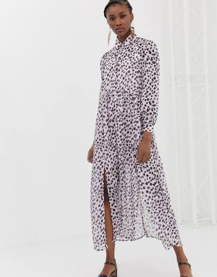 printed maxi shirt dress