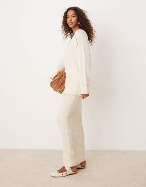 Glamorous maxi skirt in cream knit co-ord - view 1