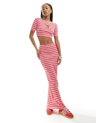 Glamorous Maxi Skirt In Stretch Knit Pink Stripe - Part Of A Set