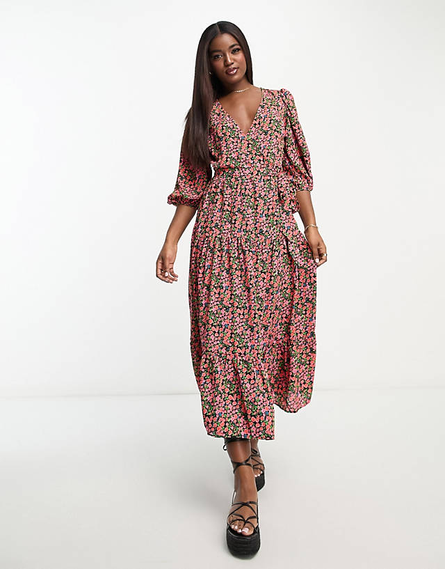 Glamorous - maxi tiered wrap dress in rose floral