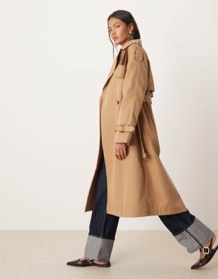 Glamorous Maxi Trench Coat In Brown
