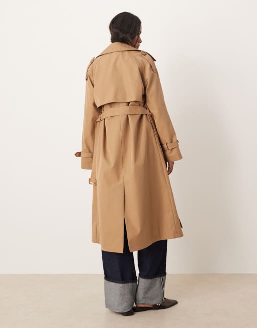Glamorous maxi trench coat in camel brown