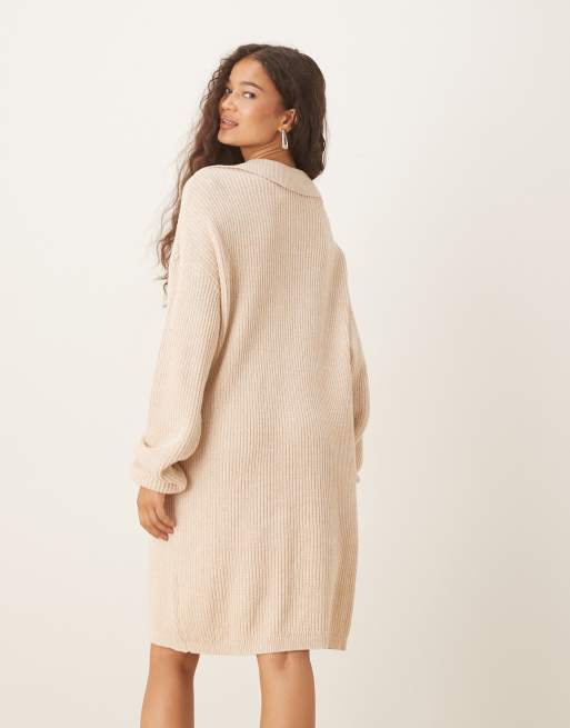 Glamorous - Meleret beige midi-sweaterkjole med V-hals, 3 af 4