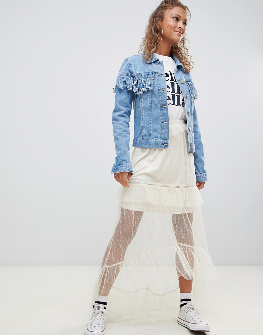 Glamorous mesh maxi skirt-Cream