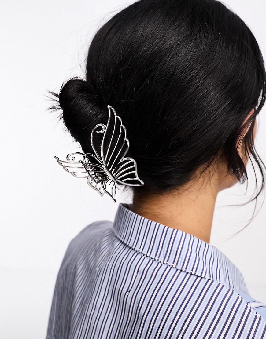 metal butterfly shape hair claw in silver