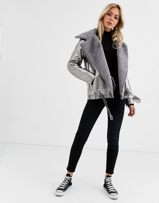 MOLLIE Luxury faux fur Jacket in GREY sizes 6 to 18