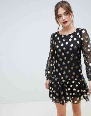 black dress gold polka dots