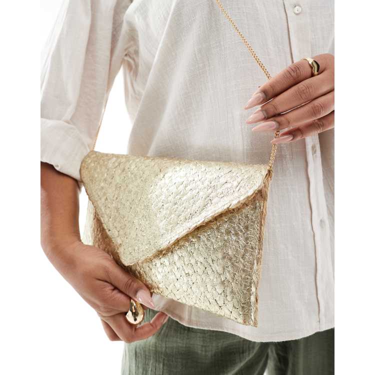 Glamorous metallic straw envelope clutch bag in gold ASOS