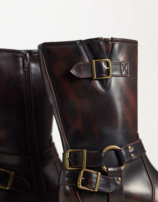 Glamorous mid-ankle height moto boots in brown, 3 of 4