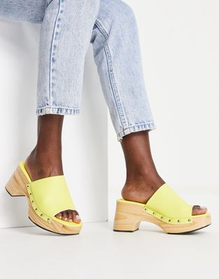 Glamorous mid clog mule sandals in lime - ASOS Price Checker
