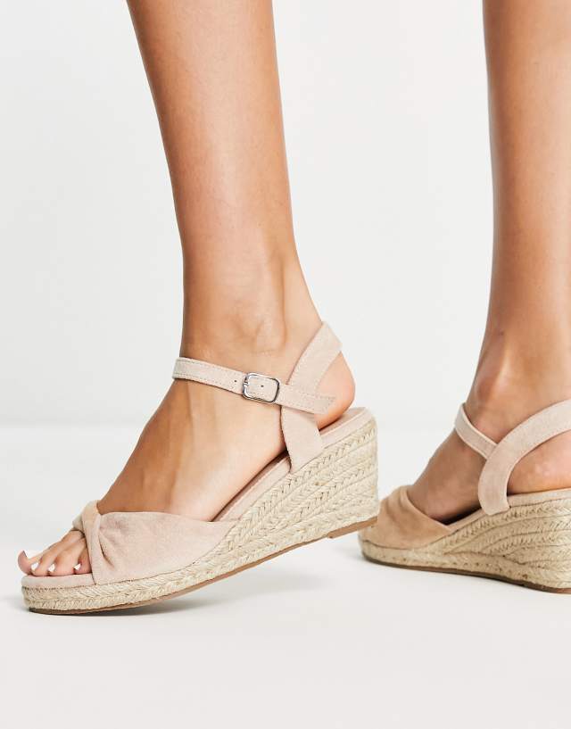 Glamorous mid espadrille wedge sandals in beige