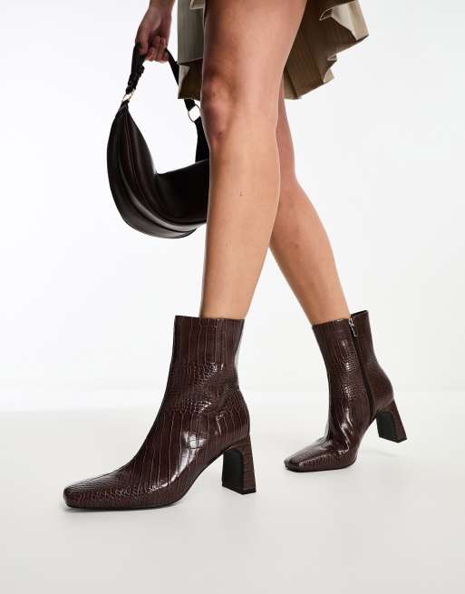 Mock croc print 2024 leather ankle boots