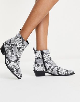 Glamorous mid heel ankle boots in mono snake print