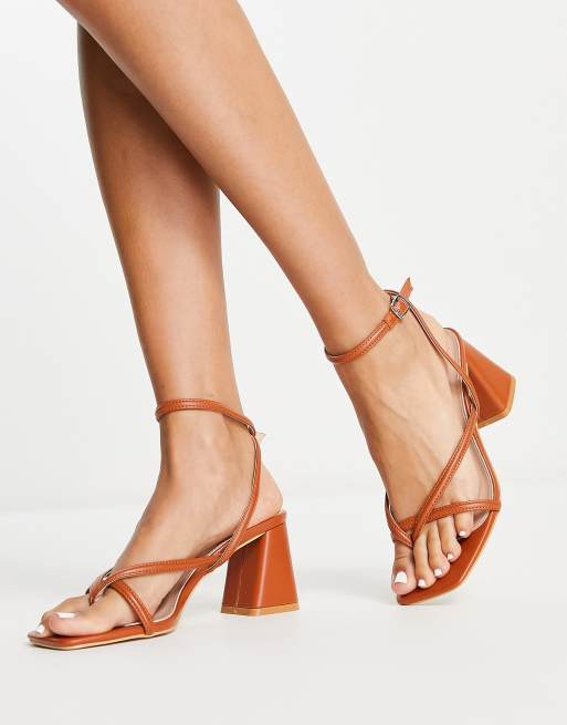 Glamorous mid heel sandals in camel