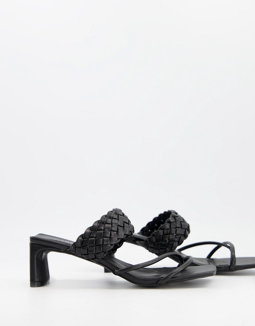 Glamorous mid heel sandals with woven detail in black