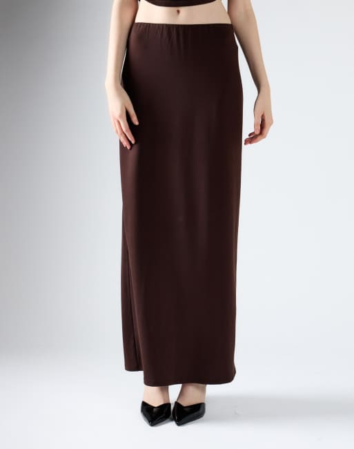 Glamorous Mid-rise maxi skirt in brown, 3 of 4
