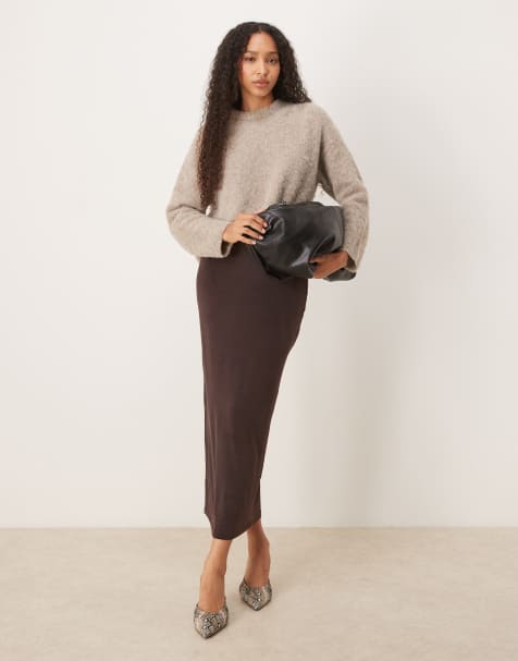 Glamorous mid rise maxi skirt in chocolate brown - view 1