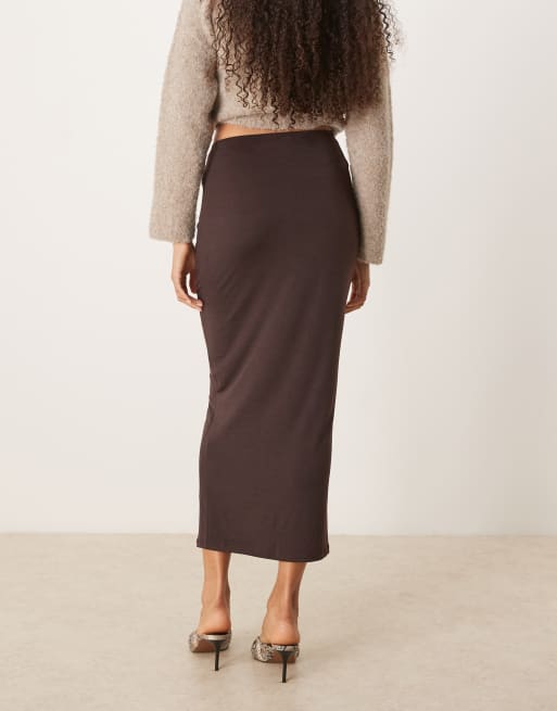 Glamorous mid rise maxi skirt in chocolate brown, 3 of 5